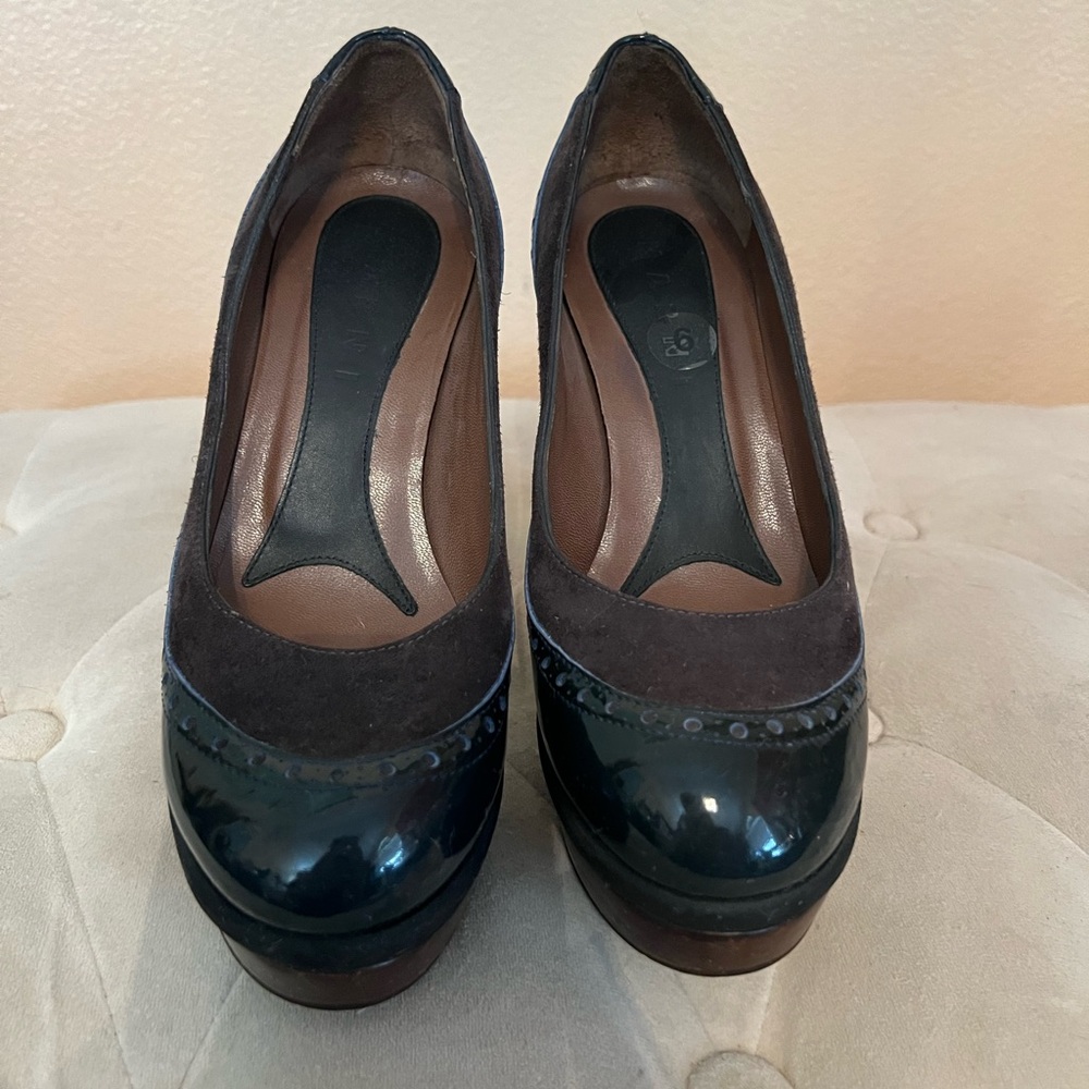 Marni two-toned platform shoes navy blue & brown Sz35